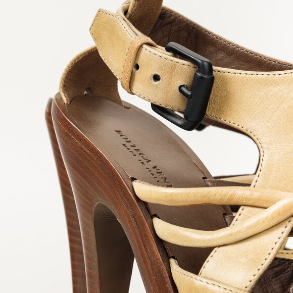 Bottega Veneta Brown Khaki Cage Wooden Platform Stiletto Sandal - Picture 9 of 10